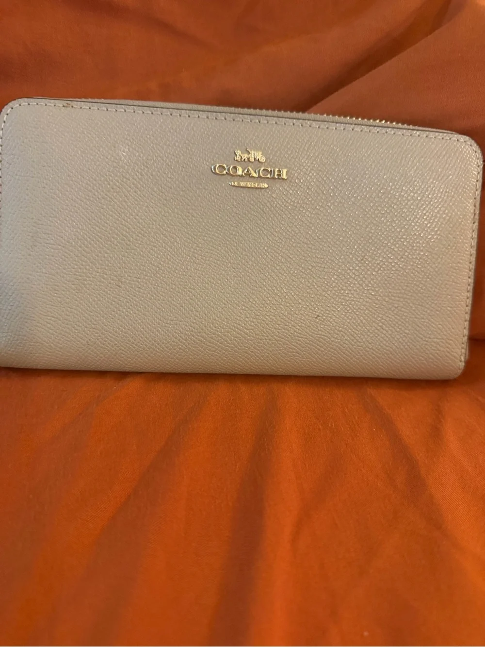 Coach Zip-Around Wallet in Light Cream with Gold Logo
